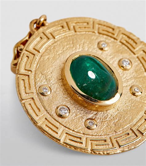 Azlee Yellow Gold, Diamond and Emerald Large Greek Coin Necklace | Harrods UK