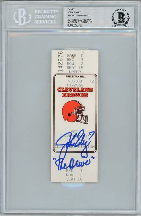 John Elway Autographed 1987 AFC Championship Ticket The Drive BAS Slab – Denver Autographs