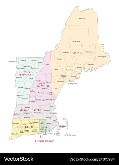 New england states administrative map Royalty Free Vector