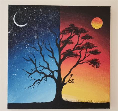 Day and night landscape (2020) Acrylic painting by Asif Rasheed | Tree ...