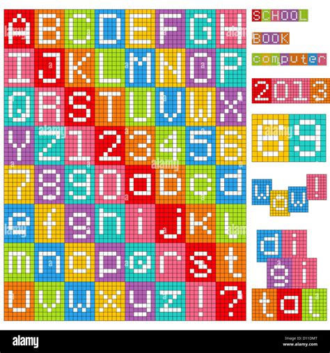 Pixel alphabet. Set of all letters and numbers Stock Photo - Alamy