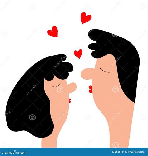 Kissing Couple. Red Heart. Man and Woman Face. Cute Cartoon Funny ...