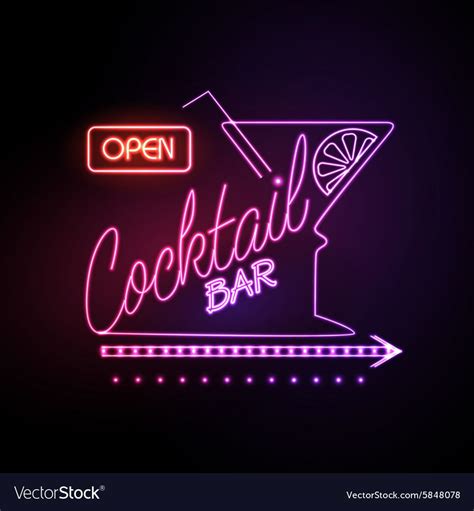 Neon sign Cocktail bar Royalty Free Vector Image | Neon bar signs, Neon signs, Neon