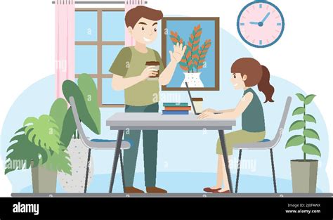 Workplace interior in flat design concept illustration Stock Vector Image & Art - Alamy