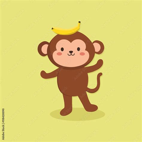 Vector illustration of cute monkey cartoon character standing in yellow ...