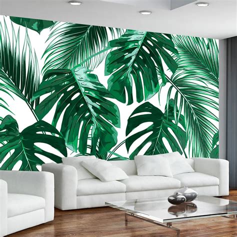 Custom Photo Wallpaper Murals 3D Modern Hand Painted Tropical Rainforest Banana Leaves Pastoral ...