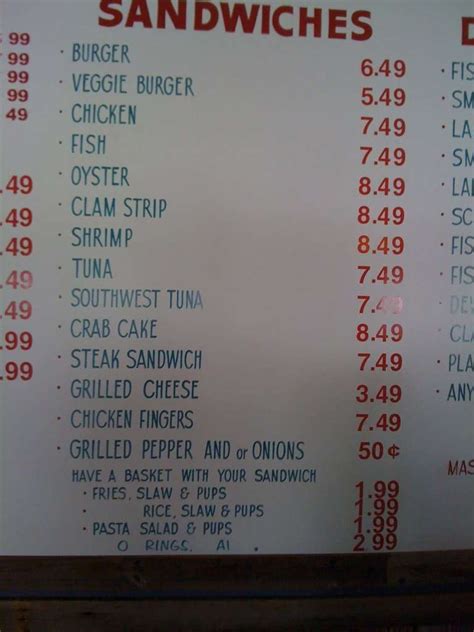 Menu at Our Deck Down Under restaurant, Port Orange