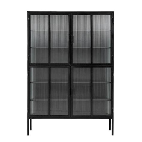 Stunning tall black metal and ribbed glass cabinet with 4 doors and 5 ...