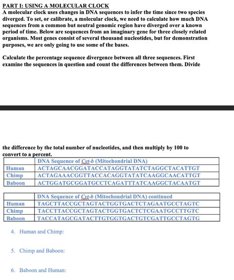 PART I: USING A MOLECULAR CLOCK A molecular clock | Chegg.com