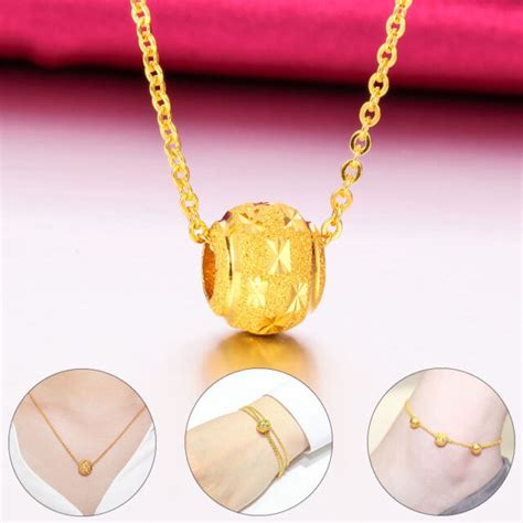 Pure 24k Yellow Solid Gold Necklace Women's O Link Chain 16.5"L Ball 8mm Pendant | eBay