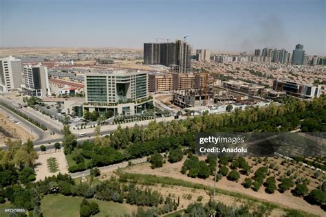 An aerial view photo shows 32 park which is the symbol of Erbil City ...