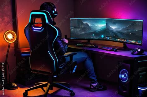 A multi monitor gaming setup with a high-performance gaming computer ...