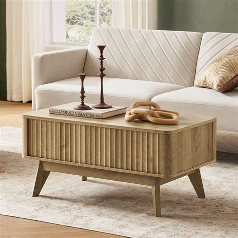 Buy Mopio Brooklyn Mid-Century Modern Lift Top Coffee Table, Fluted Panel with Hidden Storage ...