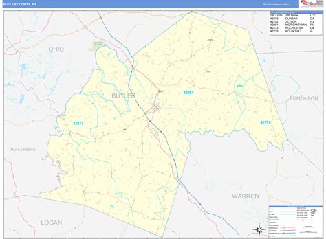 Butler County, KY Zip Code Wall Map Basic Style by MarketMAPS ...