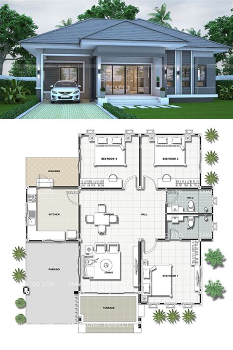 Gray Bungalow with Three Bedrooms | Building house plans designs ...