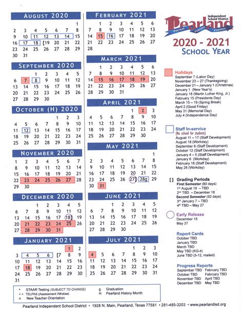 Pearland ISD 2020/2021 Calendar has been approved