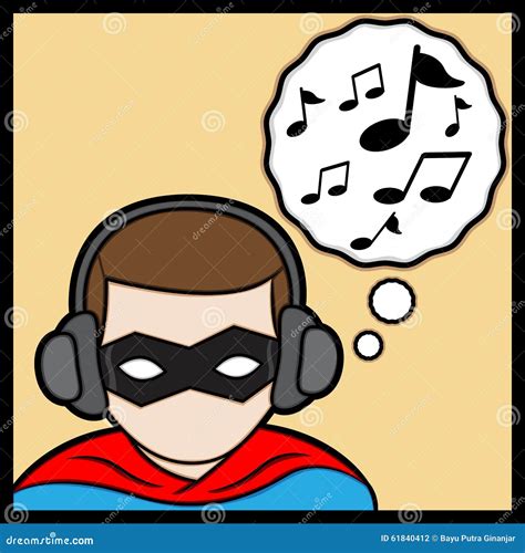 Superhero Listening Music Stock Vector - Image: 61840412