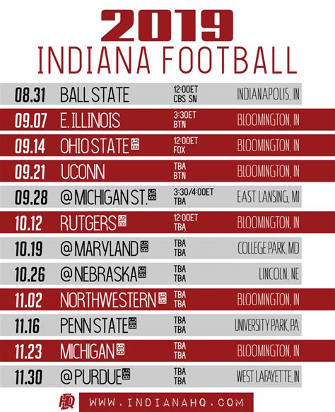 2019 Indiana Football Schedule (Printable) - IndianaHQ