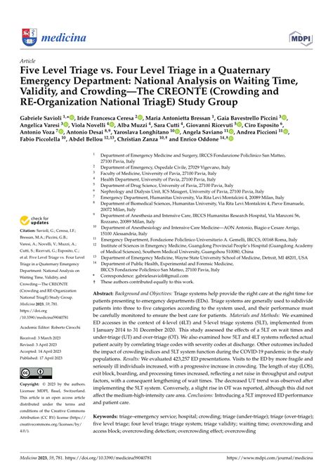 (PDF) Five Level Triage vs. Four Level Triage in a Quaternary Emergency ...