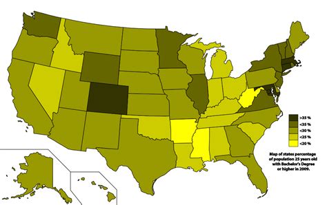 File:Map of states percentage of population with Bachelor's Degree or Higher in 2009.svg ...