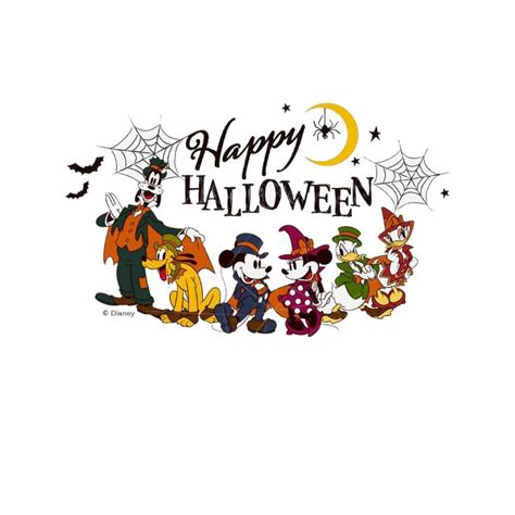 mickey mouse and friends in halloween costumes with the words happy ...