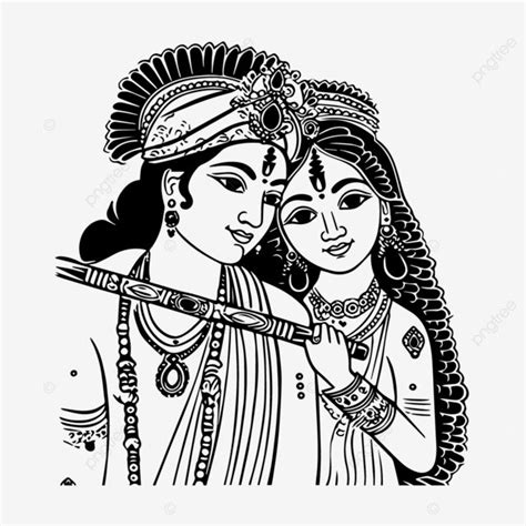 God Radha Krishna Black And White Coloring Page Vector, Radha, Mohan, Krishna PNG and Vector ...