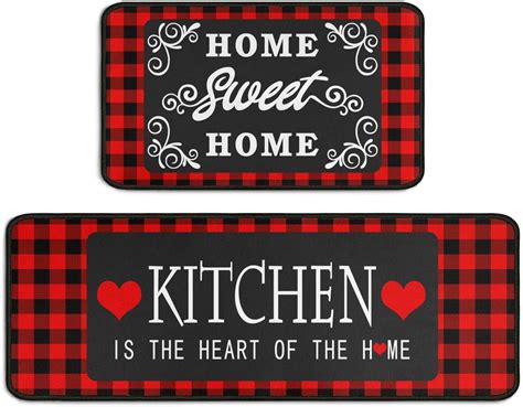 Red and Black Buffalo Plaid Kitchen Decor Rugs Set 2 Piece, Farmhouse ...