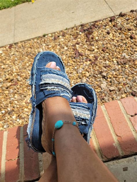 Custom Denim Slides With Pearl Accents and Bling - Etsy