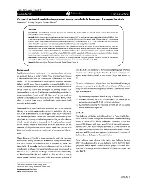 CARIOGENIC POTENTIAL IN RELATION TO PLAQUE PH AMONG NON ALCOHOLIC ...