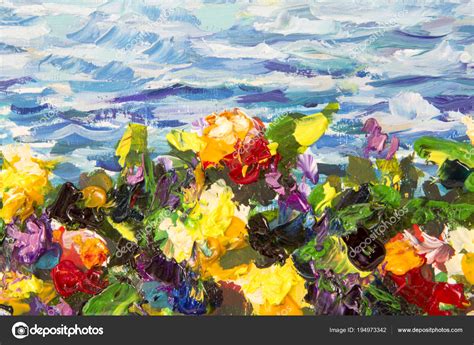 Abstract Impressionism Floral Landscape Oil Painting Palette Knife Impasto Close — Stock Photo ...