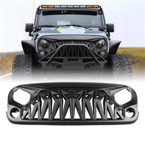 ICARS Front Grill Matte Black Shark Grille for 2007-2018 Jeep Wrangler ...