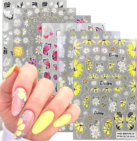 Amazon.com: Flower Nail Art Stickers - 6 Sheets Flowers 3D Self ...