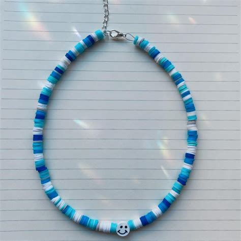 trendy blue clay beaded necklace ! -made with a... - Depop