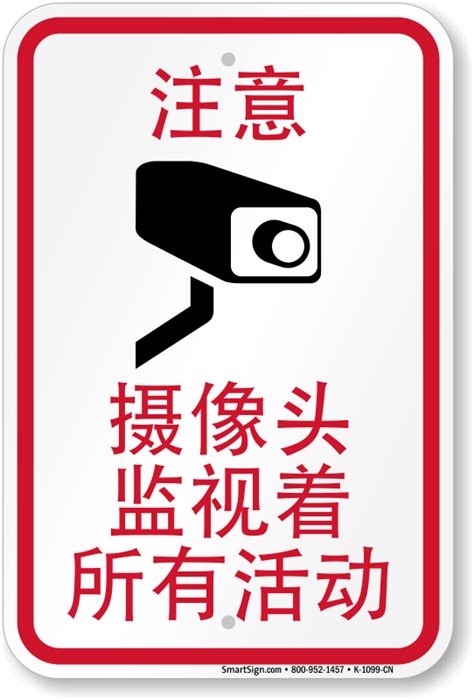 Chinese Activities Monitored By Video Camera Notice Sign, SKU: K-1099-CN