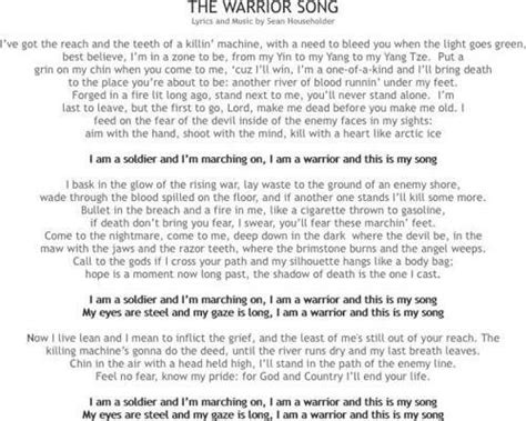 the warrior song is shown in black and white