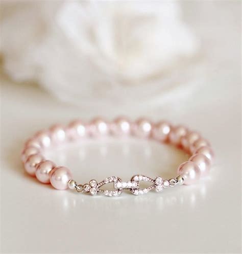 Blush Pink Pearl Bracelet Blush Wedding Jewelry Bridesmaid Gift Bracelet Bridesmaid Jewelry Pink ...