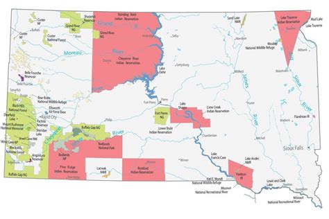 South Dakota State Map - Places and Landmarks - GIS Geography