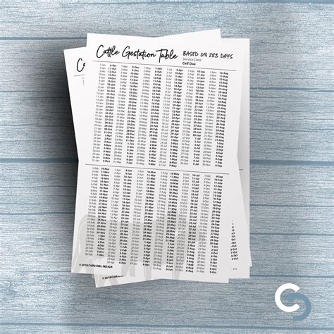 Printable Cattle Gestation Chart 2 Sizes - Etsy Singapore