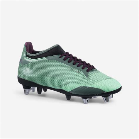 CHAUSSURE DE RUGBY HYBRIDE TERRAIN MIXTE FEMME REVEAL R500 SG VERTE Offload | Decathlon