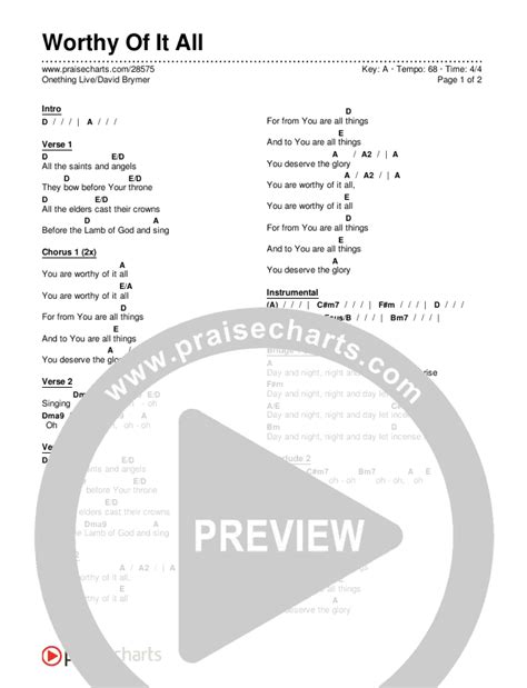 Worthy Of It All Chords PDF (Onething Live / David Brymer) - PraiseCharts