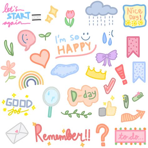 Cute Diary Sticker Set, Cute Clipart, Sticker Clipart, Diary Clipart PNG Transparent Clipart ...