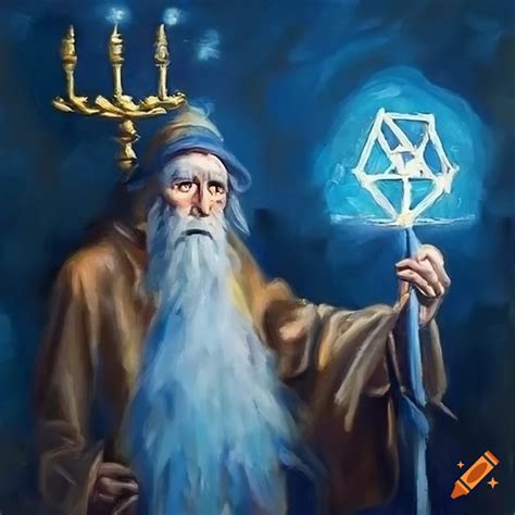 High quality jewish wizard with star of david and menorah casting a ...