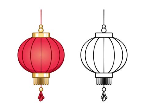 Chinese festival hanging lantern cartoon outline and colored set vector illustration ...