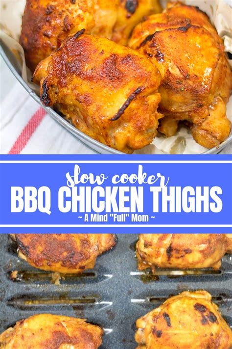 Slow Cooker BBQ Chicken Thighs: Perfectly seasoned chicken thighs are ...