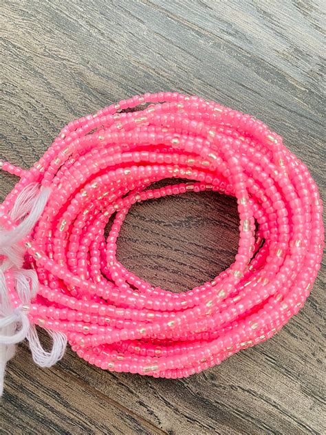 Pink & Clear African Waist Bead, Belly Beads, Seed Beads, Ghana Waist Bead, Glass Beads, Africa ...