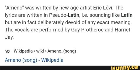 "Ameno" was written by new-age artist Eric Lévi. The lyrics are written ...