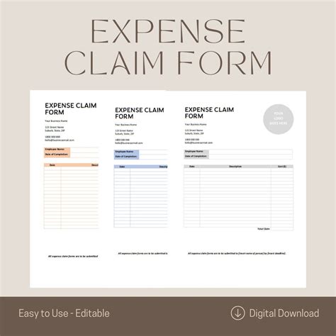 Business Expense Claim Form Template Editable in MS Word 3 Colours - Etsy