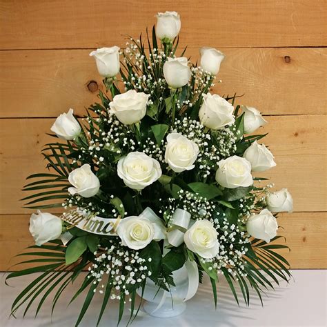 18 White Rose Sympathy Arrangement - Savilles Country Florist