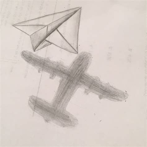 a pencil drawing of a paper airplane flying over the ground with an ...