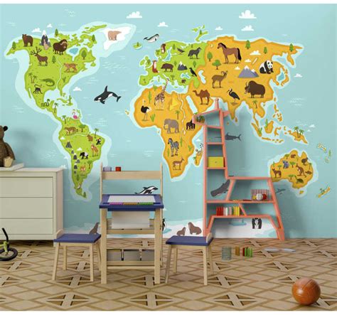 Fotomural decorativo infantil mapa do mundo animal - TenStickers